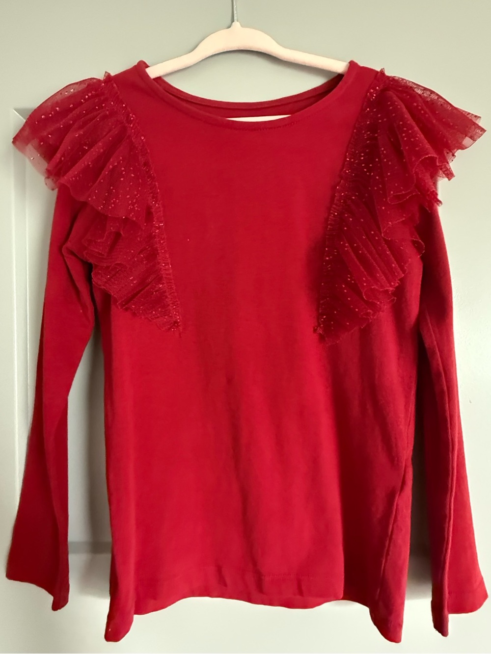 Girls' H&M Red Ruffle Shoulder Long-Sleeve Top